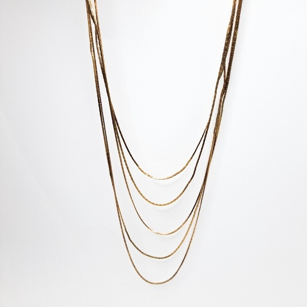 80s Vintage Gold Tone Multi Strand Layered Chain Necklace Statement Jewelry
